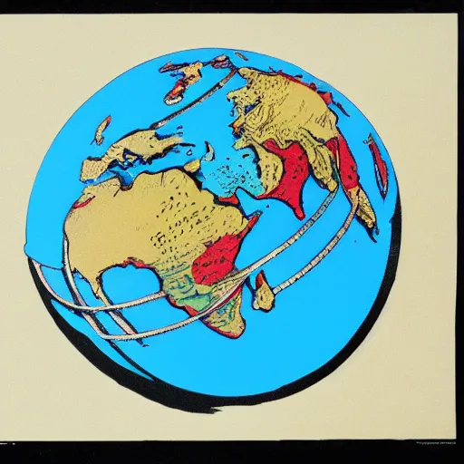 Image similar to a screenprint of a gloopy globe