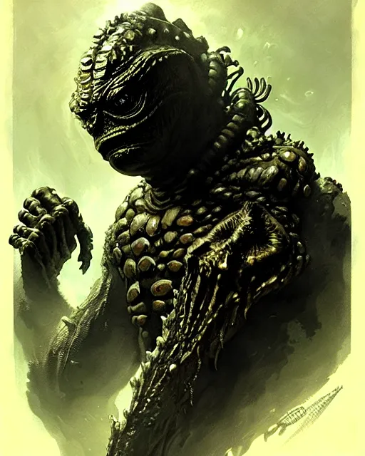 Image similar to portrait of the creature from the black lagoon, fantasy character portrait, ultra realistic, concept art, intricate details, highly detailed by greg rutkowski, gaston bussiere, craig mullins, simon bisley