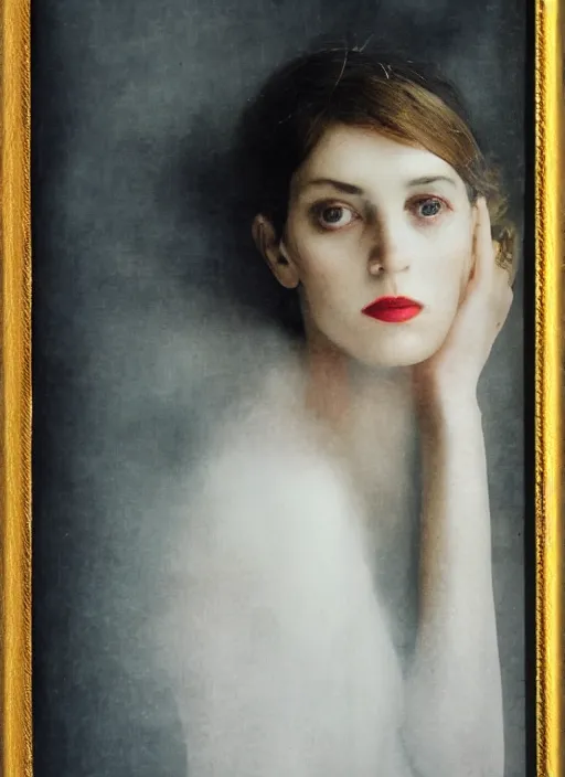 Prompt: close - up portrait of beautyful girl, fine art photo portrait by sarah moon,