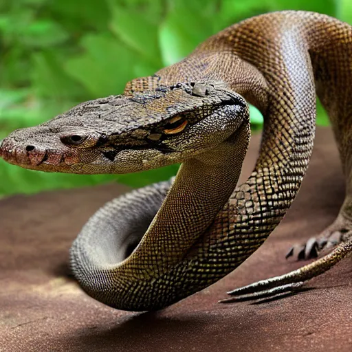 Image similar to snake morphed with a Komodo dragon.