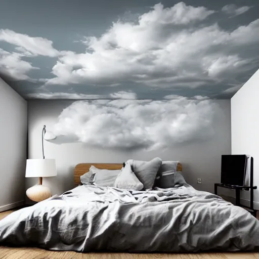 Image similar to raining inside my bedroom, clouds on the ceiling