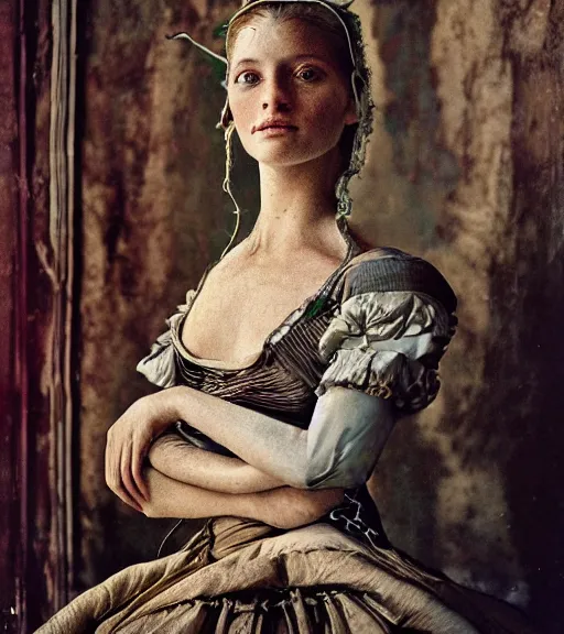 Prompt: portrait_photo_of_a_stunningly beautiful android maiden, 19th century, hyper detailed by Annie Leibovitz, Steve McCurry, David Lazar, Jimmy Nelsson, professional photography