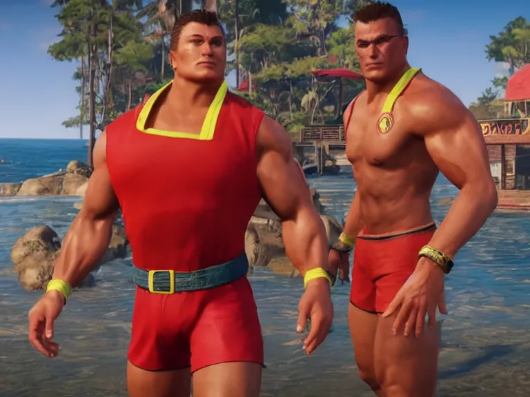 Prompt: Baywatch\'s mitch buchannon in Mortal Kombat 11, PS5, 5k, in-game cinematic, official media