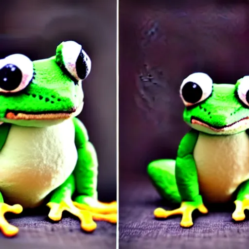 Image similar to cute fluffy plushie frog, cutecore, shaggy, stuffed animal photography,