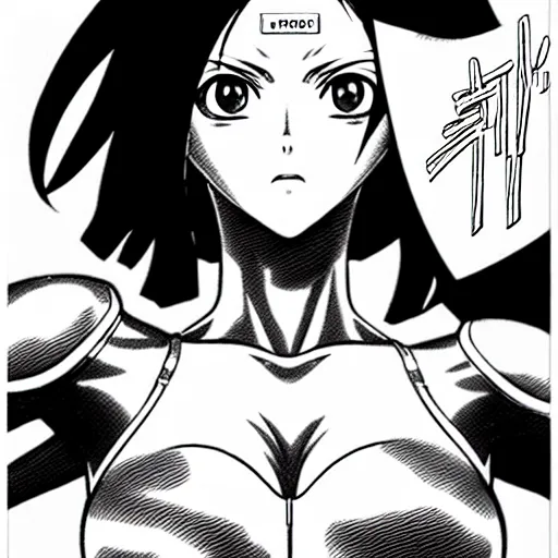 Image similar to alita by yukito kishiro. medium shot. black and white manga.