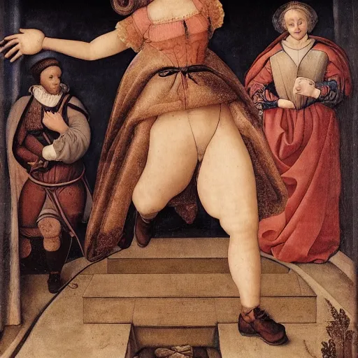 Image similar to full body thic renaissance woman falling from sky broque style