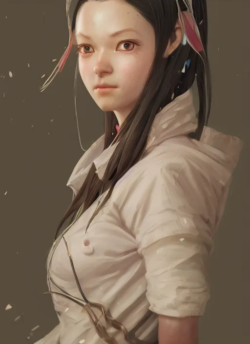 Image similar to nezuko, au naturel, hyper detailed, digital art, trending in artstation, cinematic lighting, studio quality, smooth render, unreal engine 5 rendered, octane rendered, art style by klimt and nixeu and ian sprigger and wlop and krenz cushart