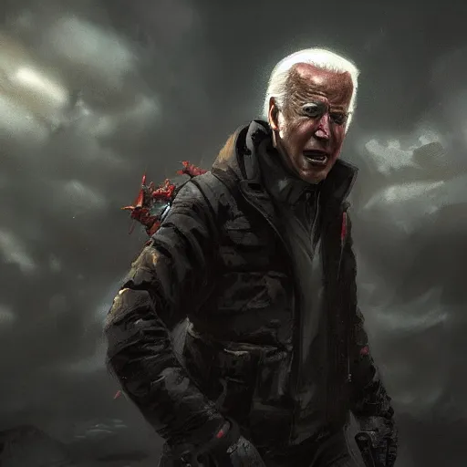 Image similar to joe biden being extremly scary, dramatic lighting, cinematic, establishing shot, extremly high detail, photorealistic, cinematic lighting, artstation, style by James Gurney