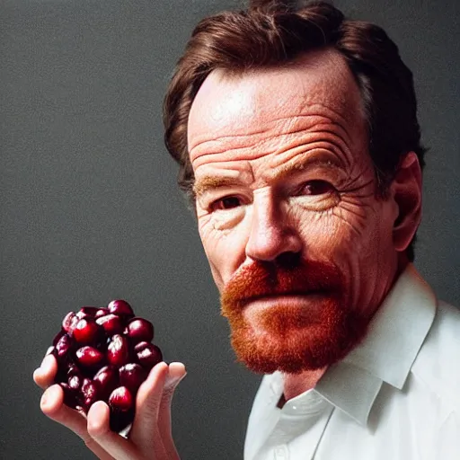 Image similar to bryan cranston made out of cranberries, natural light, sharp, detailed face, magazine, press, photo, steve mccurry, david lazar, canon, nikon, focus