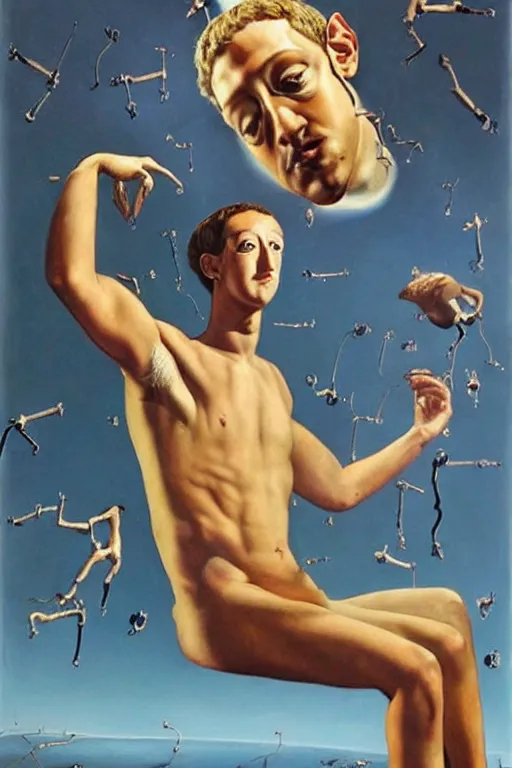 Prompt: photorealistic painting of mark zuckerberg as leda atomica by salvador dali, hyperdetailed, centered, masterpiece, surrealism