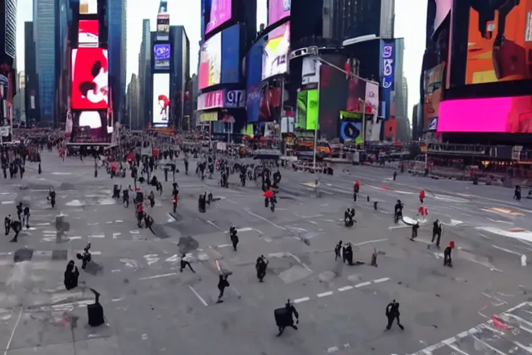 Image similar to robots attacking people in times square security camera footage