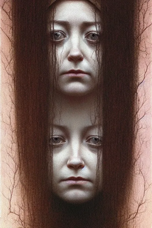 Image similar to female who looks like alyson hannigan by beksinski