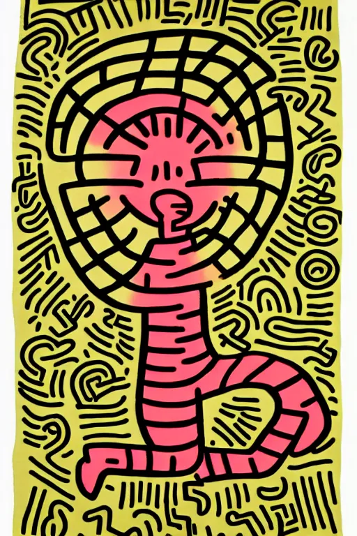 Image similar to junji ito x keith haring collaboration art, staring girl