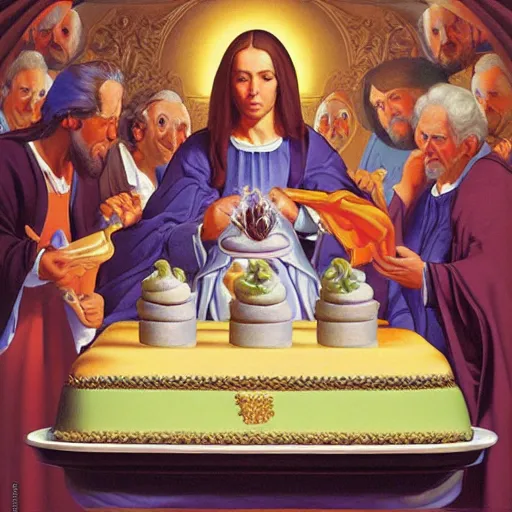 Prompt: holy baroque cake painting by greg hildebrandt