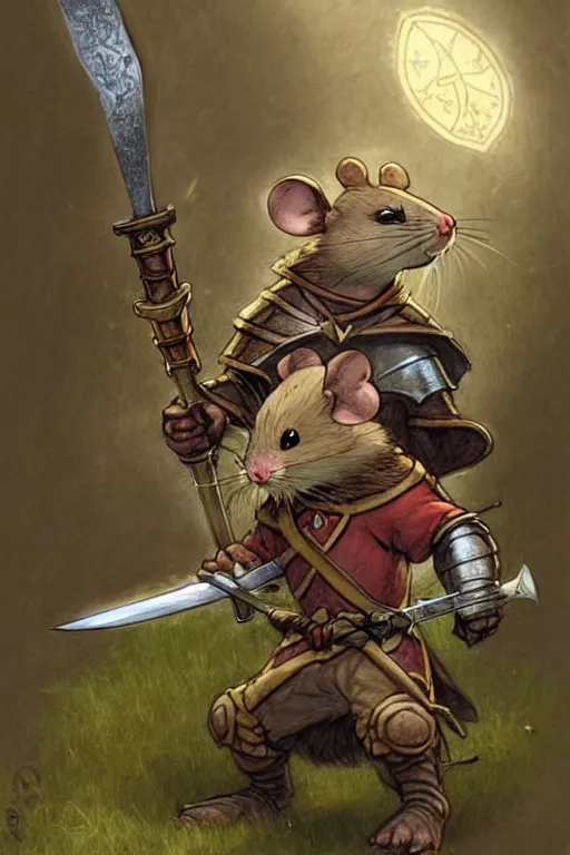 Image similar to a heroic mouse knight with sword and shield, redwall, greg rutowski and jean baptiste monge, detailed, epic fantasy concept art