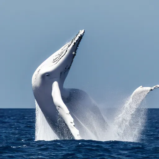 Prompt: white whale in the ocean, canon eos r 3, f / 1. 4, iso 2 0 0, 1 / 1 6 0 s, 8 k, raw, unedited, symmetrical balance, in - frame