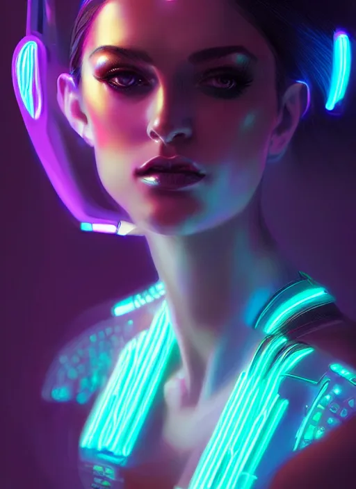 Image similar to portrait of female humanoid from 6 0 s era, intricate, elegant, cyber neon lights, highly detailed, digital painting, artstation, glamor pose, concept art, smooth, sharp focus, illustration, art by artgerm and greg rutkowski