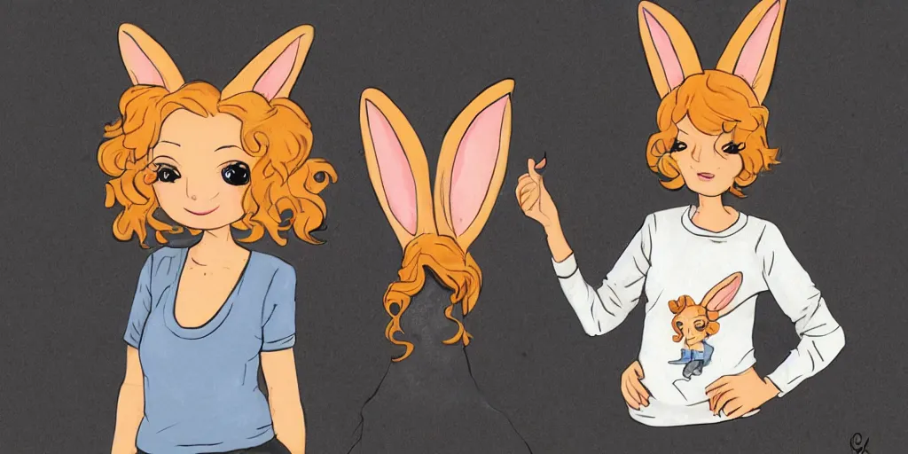 Image similar to women, ginger, cartoon, sweatshirt, concept art, concept art, bunny ears,