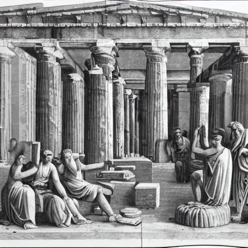 Image similar to ancient greeks building a computer