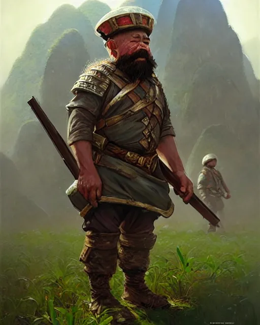 Image similar to dwarf soldiers in vietnam | | realistic shaded, fine details, realistic shaded lighting painting by greg rutkowski, diego gisbert llorens, magali villeneuve, artgerm, jeremy lipkin, michael garmash, rob rey