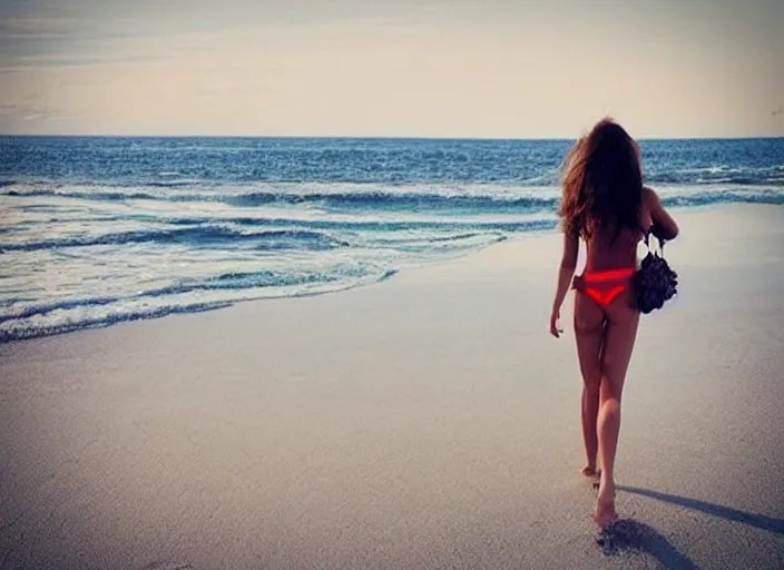 Image similar to “beautiful woman walking on the beach, stunning, gorgeous” H 896