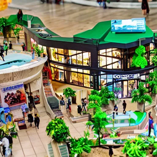 Image similar to A diorama of a shopping center in the middle of the Jungle