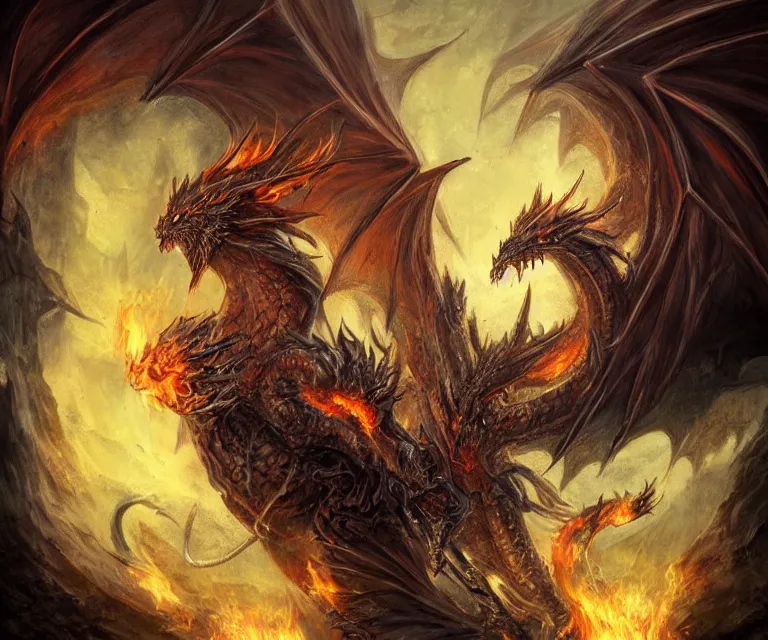 Image similar to dragons, dark fantasy, concept art, highly detailed, phoenix flames