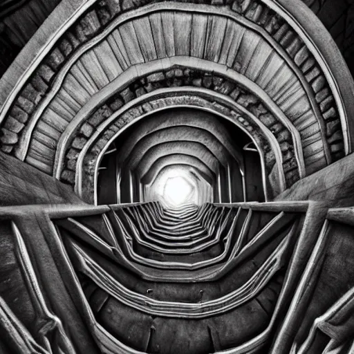 Image similar to stairs into a portal full of lovcraftian creatures