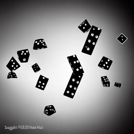 Prompt: a surrealistic image of falling dice, black and white in a style of anatoliy fomenko