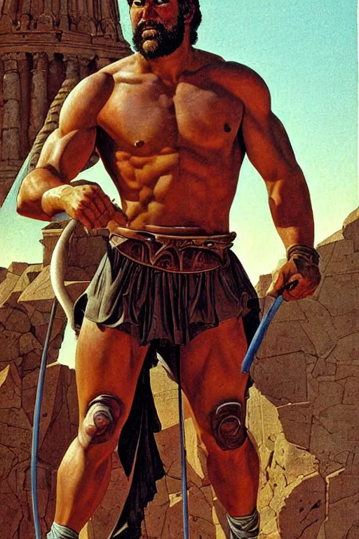 Prompt: Gladiator, muscular, detailed face, correct face, painting by Moebius