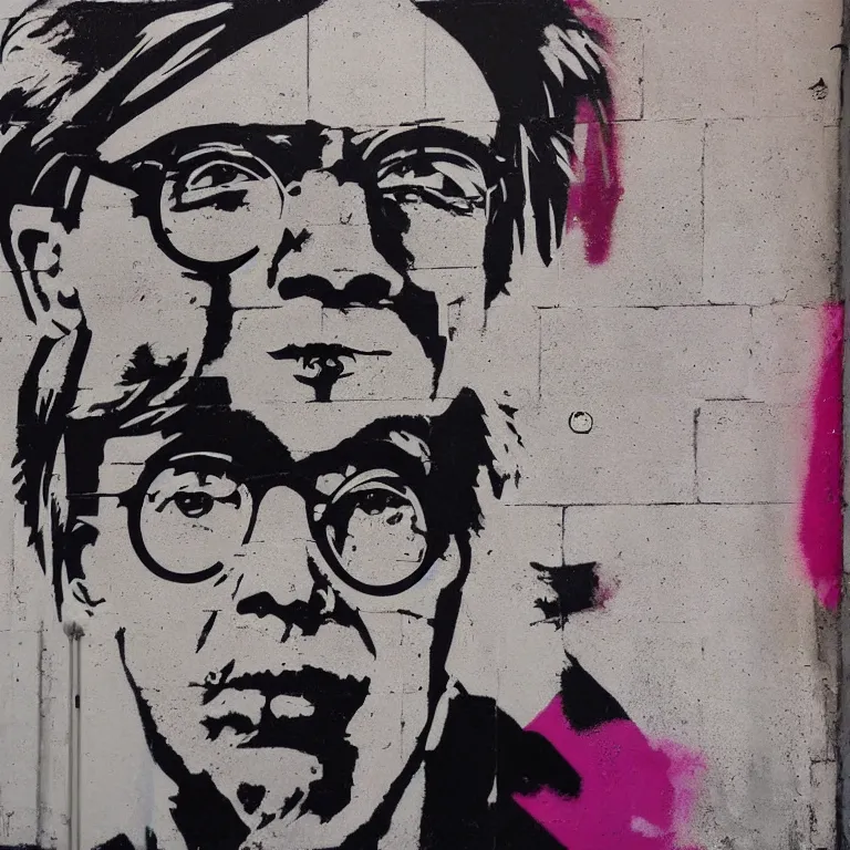 Image similar to Street-art portrait of Andy Warhol in style of Banksy