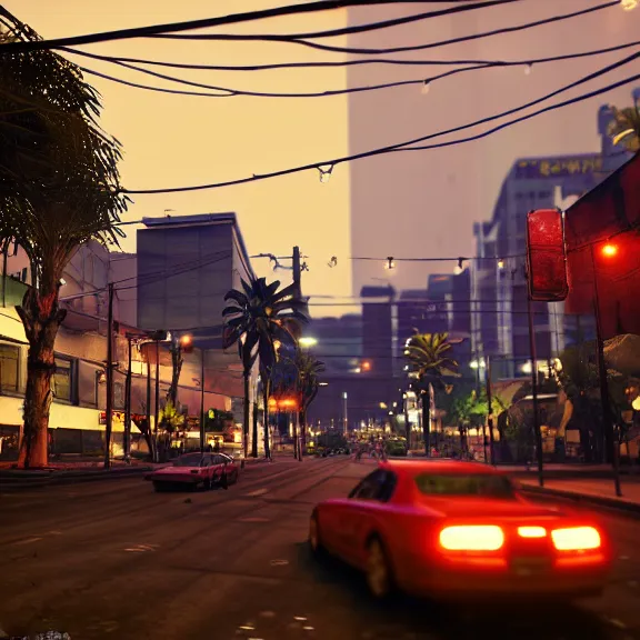 Prompt: Downtown Mexico, string lights, colorful lighting, night, realism, gta 5 screenshot, by Tooth Wu, by Lienzo Óleo Paisaje, by Greg Rutkowski