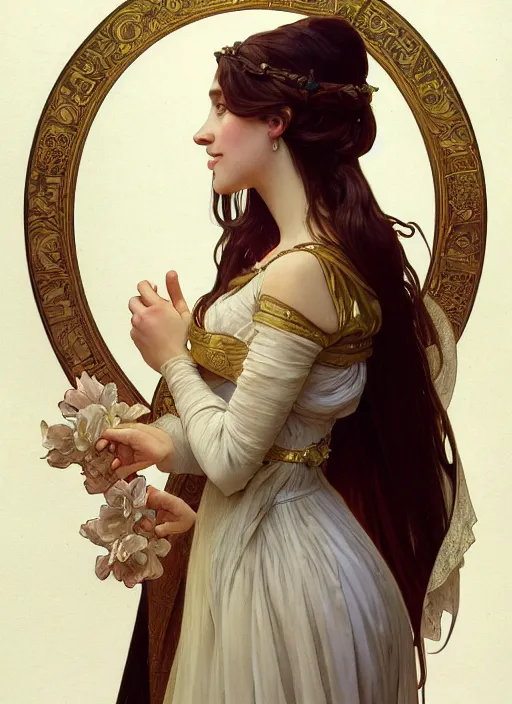 Image similar to portrait of a full body of young beautiful female princess, d & d, baroque dress, elegant, flat lighting, intricate, highly detailed, digital painting, artstation, concept art, smooth, sharp focus, illustration, art by simon bisley and greg rutkowski and alphonse mucha, natural tpose