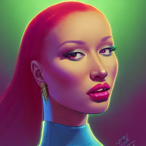 Image similar to 4k headshot of thicc Iggy azalea , Cardi B , Nikki Minaj from Macfarlane comics, killing with green fire by Craig Mullins, ilya kuvshinov, krenz cushart, epic , artgerm trending on artstation by Edward Hopper and Dan Mumford and WLOP and Rutkovsky, beksinski carl spitzweg moebius and tuomas kocar, intricate artwork by caravaggio, Unreal Engine 5, Lumen, Nanite , 4K headshot of godlike clown with defined arms and open hands and bloody clothes with giant mandala wings , intricate face , flawless anime cel animation by Kentaro Miura, psychedelic , highly detailed upper body , professionally post-processed , beautiful, scary, symmetry accurate features, epic, octane rendered, anime masterpiece, accurate