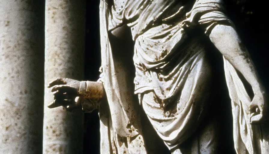 Prompt: 1 9 6 0 s movie still close - up of caligula in a white toga bleeding heavy on ancient amphitheater, cinestill 8 0 0 t 3 5 mm, high quality, heavy grain, high detail, dramatic light, anamorphic