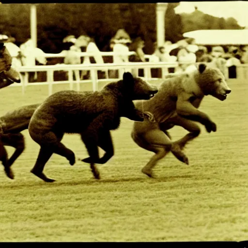 Image similar to bears running in the kentucky derby, vintage photo