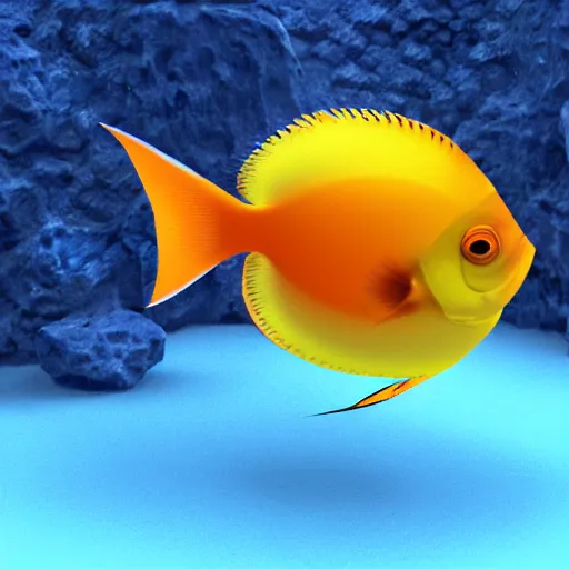 Image similar to 3D render of a cute tropical fish in an aquarium on a dark blue background, digital art