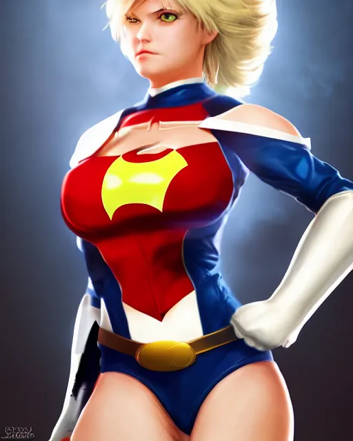 Prompt: official hd photo portrait of powergirl closeup tired and angry by squareenix trending on artstation skeb pixiv cinematic backlit smoke noir technoir detailed