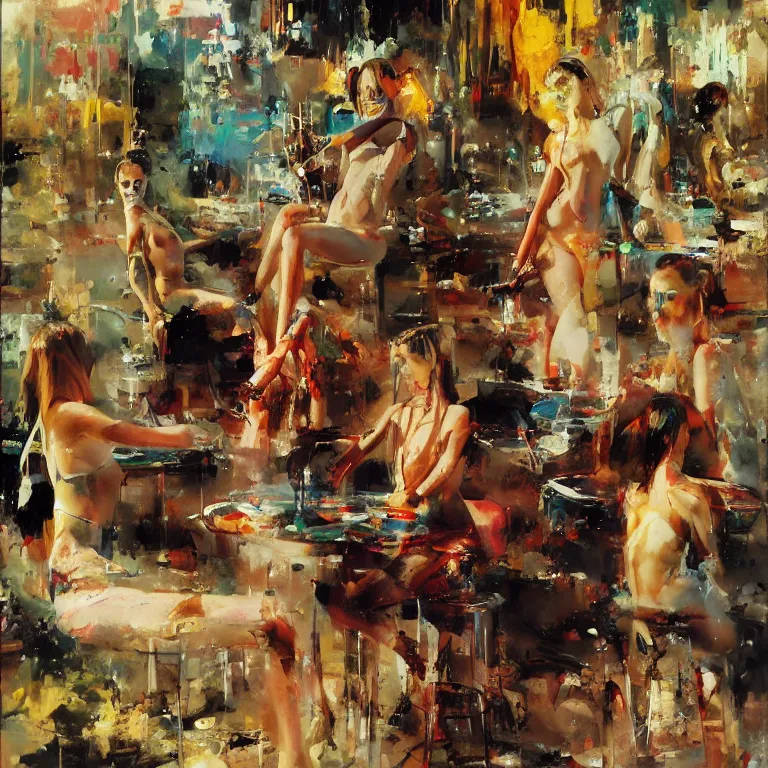 Image similar to hookah smoking nymphs, androgynous, sharp focus, neotenous by john berkey