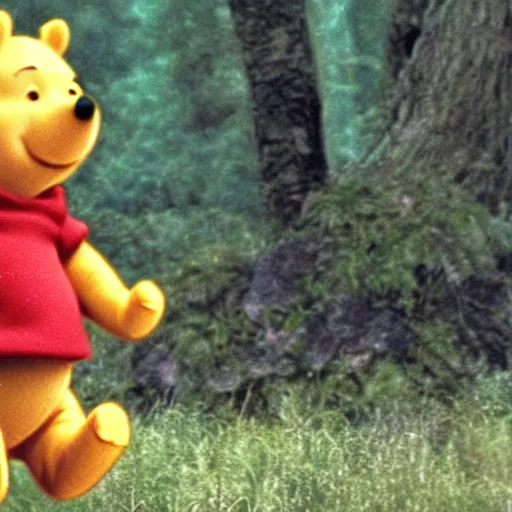 Prompt: A still of Winne the Pooh as Keanu Reeves