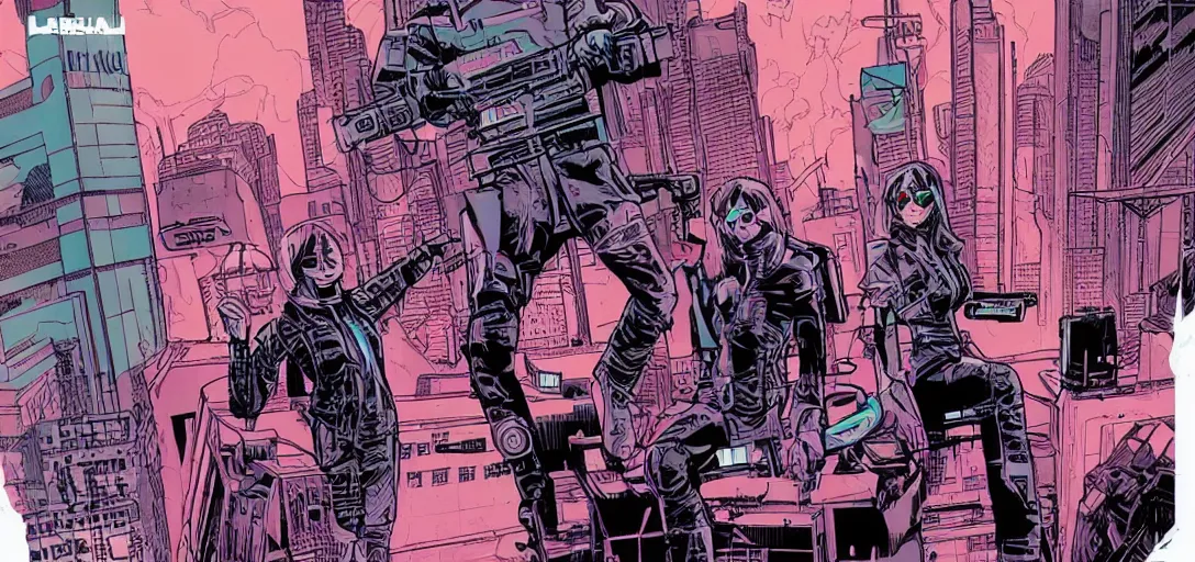Prompt: Girl Cyberpunk, In style of moebius and laurie greasley, american comics