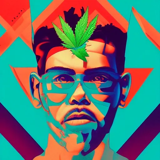 Prompt: albumart for berner, runtz, miami, graffiti, hard edges, geometric 3 d shapes, deep blue, leaf green, marbling, marijuana, smoke : 5 by sachin teng x cookies, trending on artstation : 5