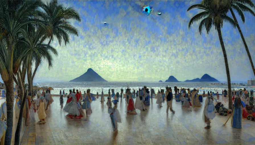 Prompt: a ultradetailed beautiful painting of the thunder sky of the rio de janeiro palace balustrade designed by jules bastien - lepage, tarsila do amaral, frank weston and gustave baumann, beach, trending on artstation, mediterranean, palm trees, sharp focus, lightning sparkles refraced lines, soft light, 8 k 4 k