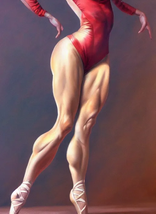 Image similar to muscular ballerina tight clothes that are tearing at the seams, digital painting, trending on artstation, 8 k wallpaper, frank frazetta, boris vallejo and julie bell