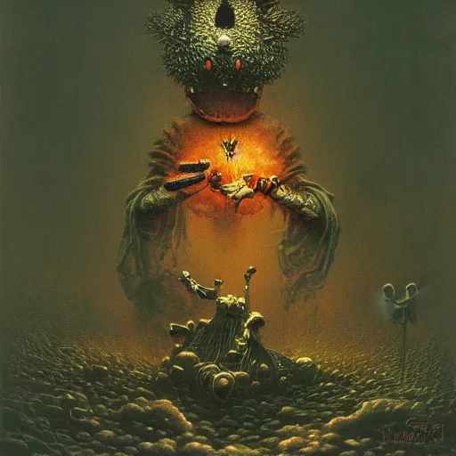 Image similar to Mickey mouse as a dark souls boss by zdzisław beksiński