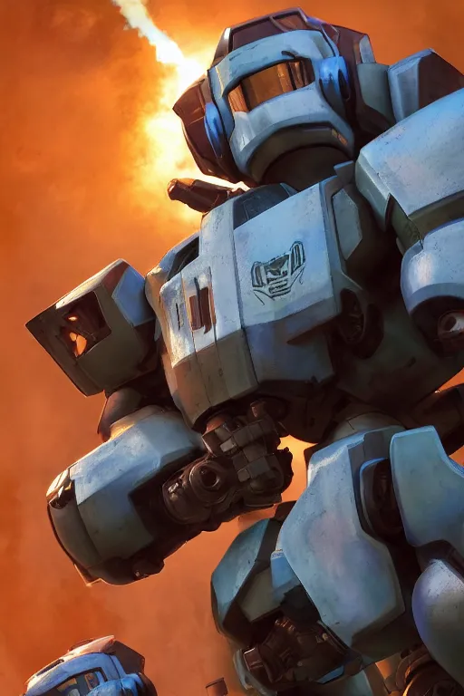 Image similar to mechwarrior 5 : mercenaries mech megaman transformer robot boss tank engine game octane render, 4 k, hd 2 0 2 2 3 d cgi rtx hdr style chrome reflexion glow fanart, global illumination ray tracing hdr fanart arstation by ian pesty by jesper ejsing pixar and disney unreal zbrush central hardmesh