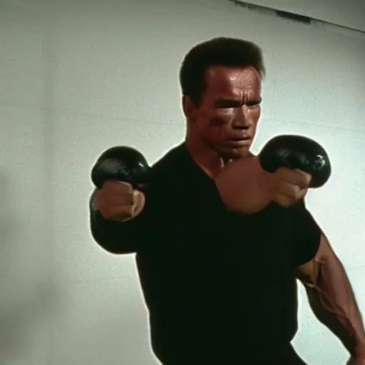 Prompt: schwarzenegger training kung fu, cinematic lighting