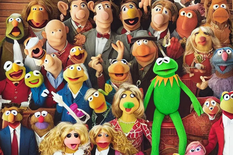 Prompt: The Muppets art directed by Wes Anderson