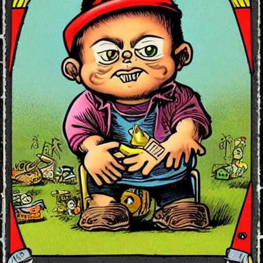 Prompt: a Garbage Pail Kids card Horrible Hector Art Spiegelman art