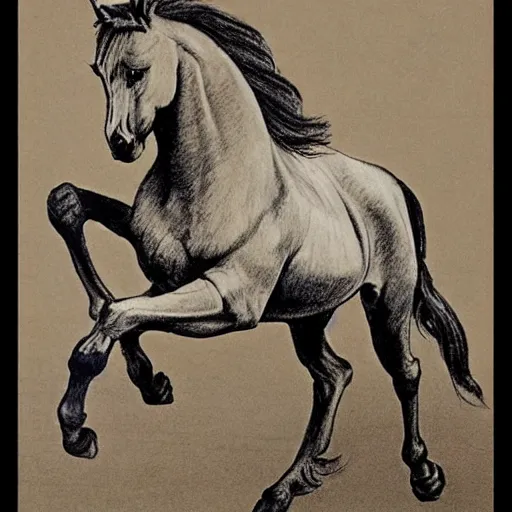 Prompt: a galloping wild horse, gestural-drawing by da-vinci